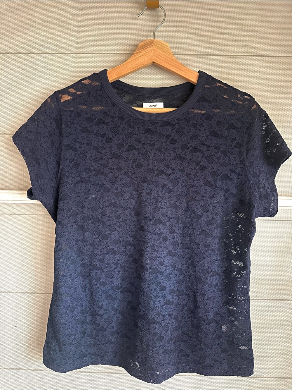 Aerie Navy Floral Lace Short Sleeve Tee